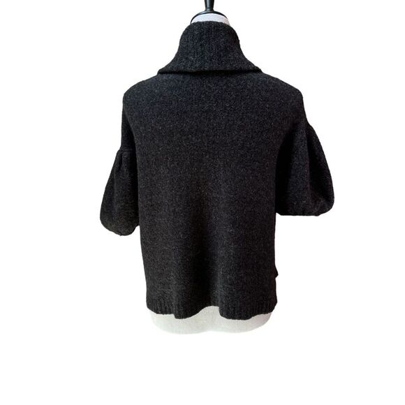 Wool Blend Knit Cardigan Short Puff Sleeves Charcoal Gray Sweater Coat - Picture 3 of 7